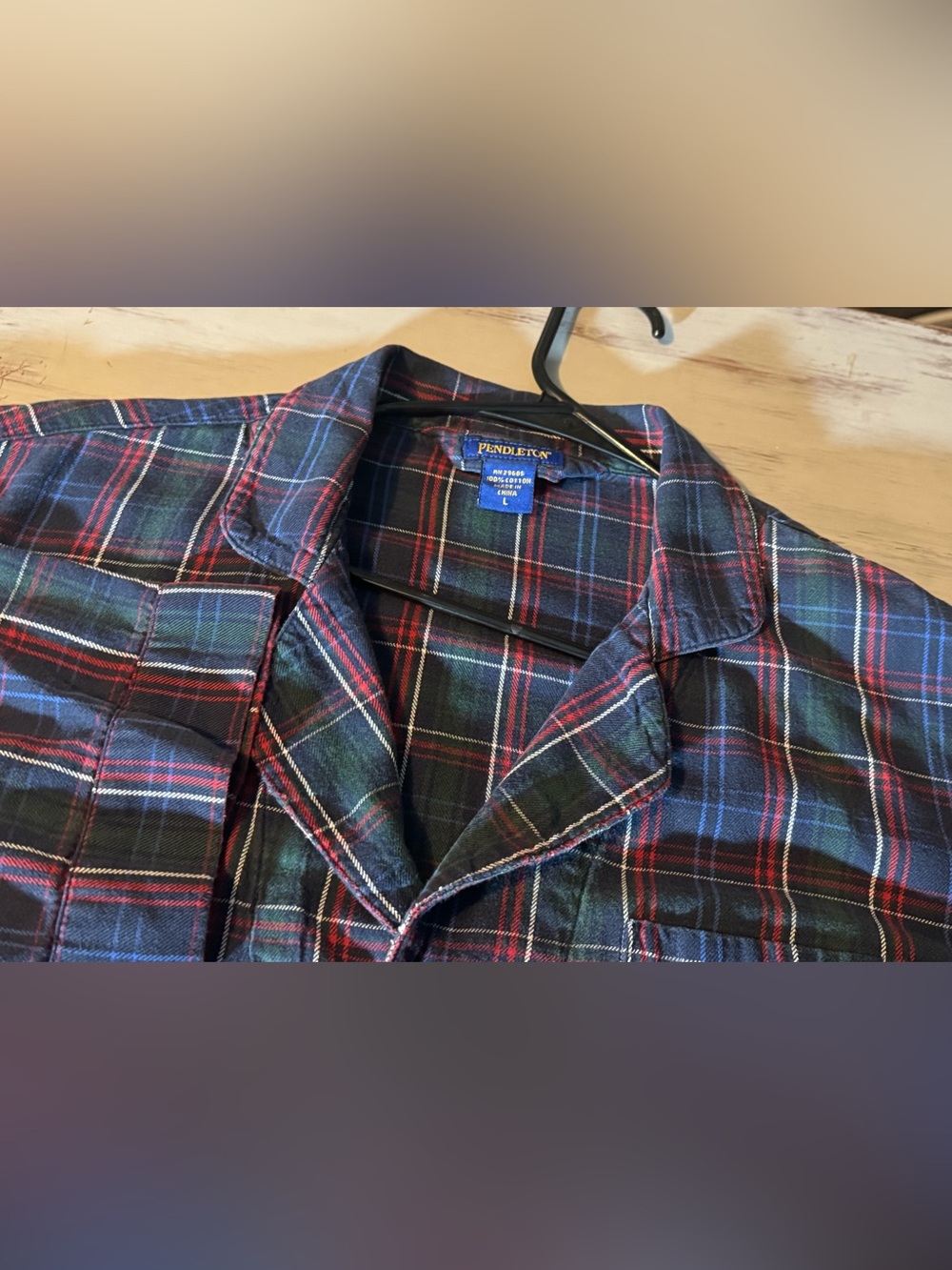 Pendleton Men’s L Plaid Pajama Sleep Shirt 100% Cotton Long Sleeve Tartan